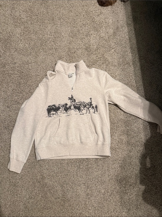 Ariat Tops - Ariat Cream Quarter-Zip Western Graphic Sweatshirt